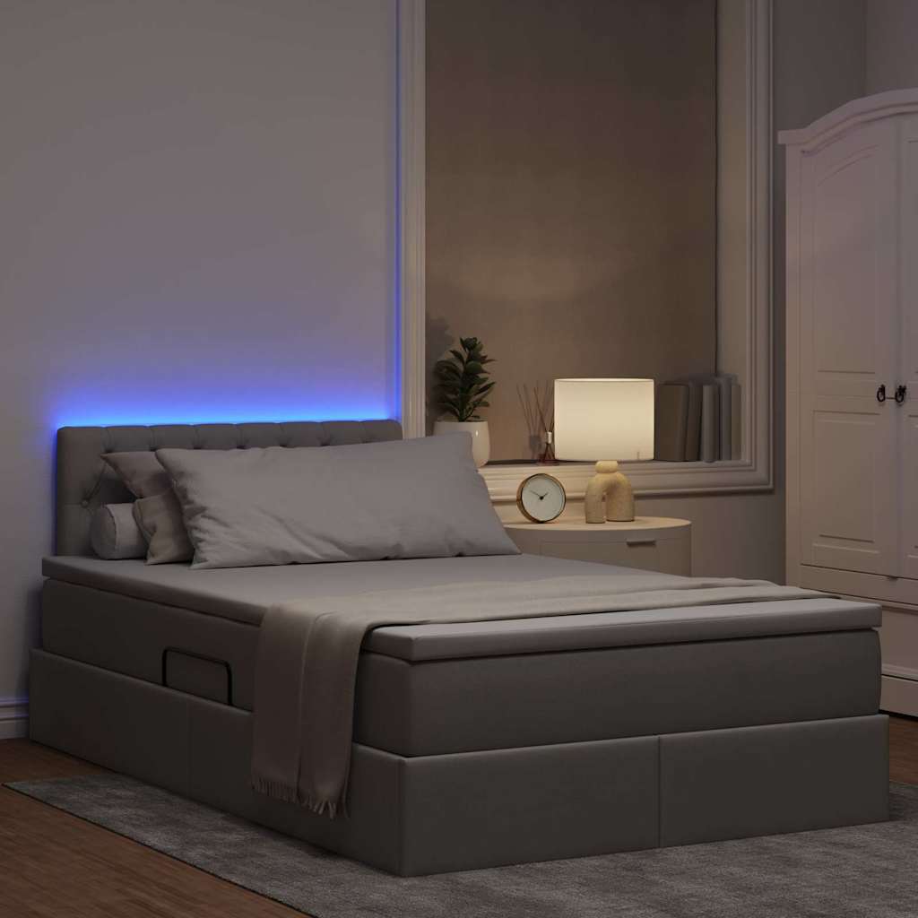 LED Κρεβάτι αποθήκευσης με στρώμα Taupe 120 x 190 cm Ύφασμα - Pakobazaar