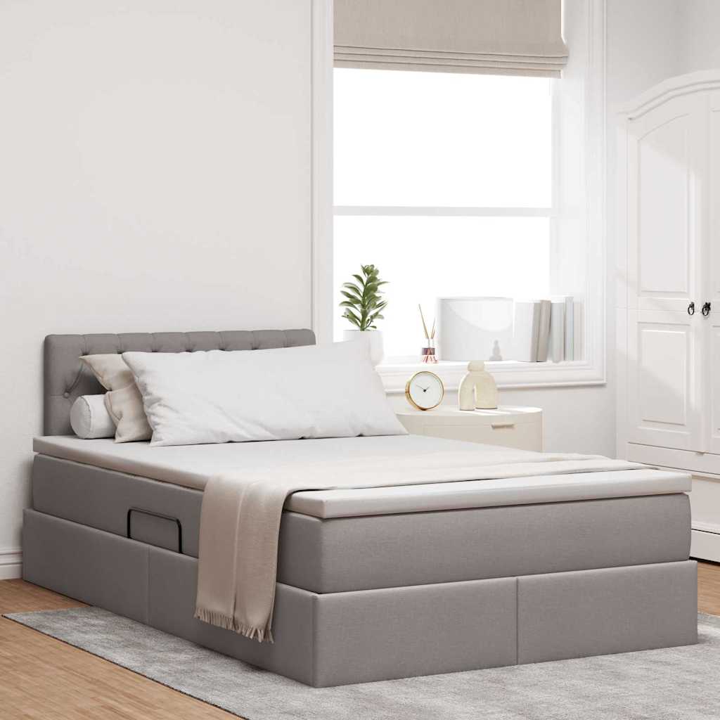 LED Κρεβάτι αποθήκευσης με στρώμα Taupe 120 x 190 cm Ύφασμα - Pakobazaar