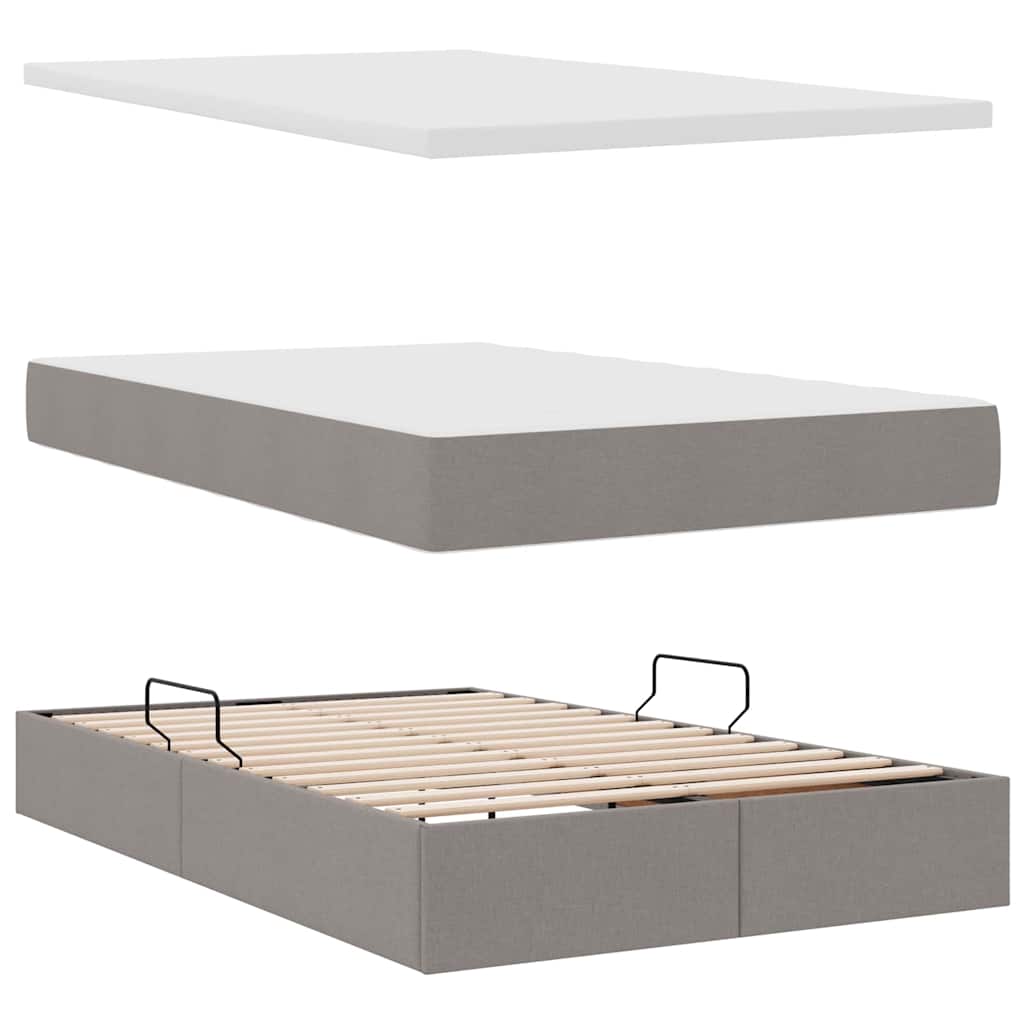 LED Κρεβάτι αποθήκευσης με στρώμα Taupe 120 x 190 cm Ύφασμα - Pakobazaar