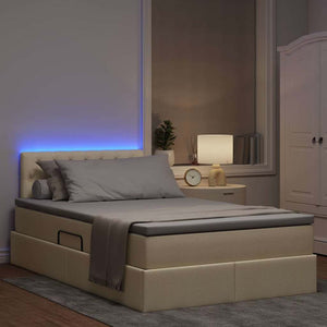 LED Κρεβάτι αποθήκευσης με στρώμα Κρεμ 120 x 190 cm Ύφασμα - Pakobazaar