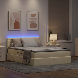 Κρεβάτι με αποθηκευτικό χώρο και LED Κρέμ 140 x 190 cm ύφασμα - Pakobazaar