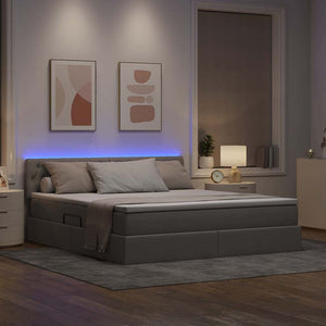 Κρεβάτι με αποθηκευτικό χώρο και LED Taupe 160 x 200 cm ύφασμα - Pakobazaar