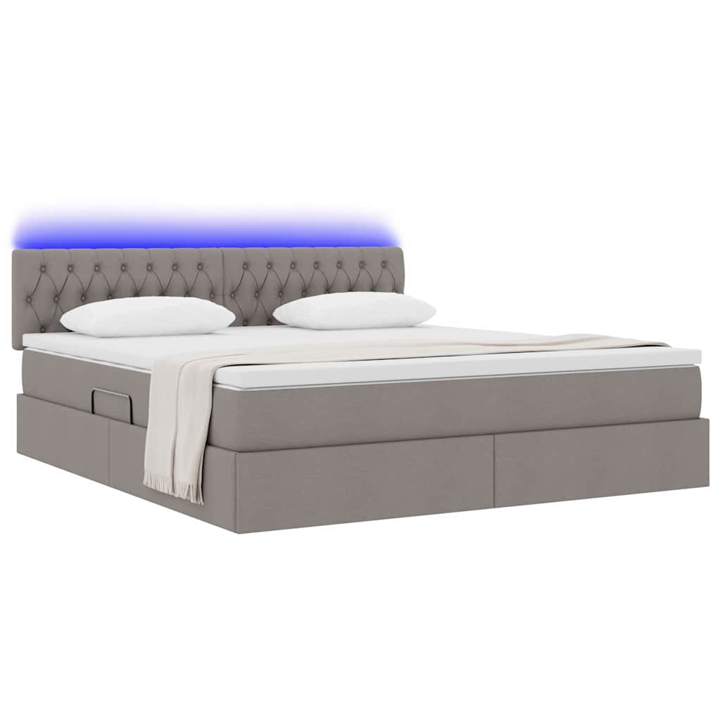 Κρεβάτι με αποθηκευτικό χώρο και LED Taupe 160 x 200 cm ύφασμα - Pakobazaar