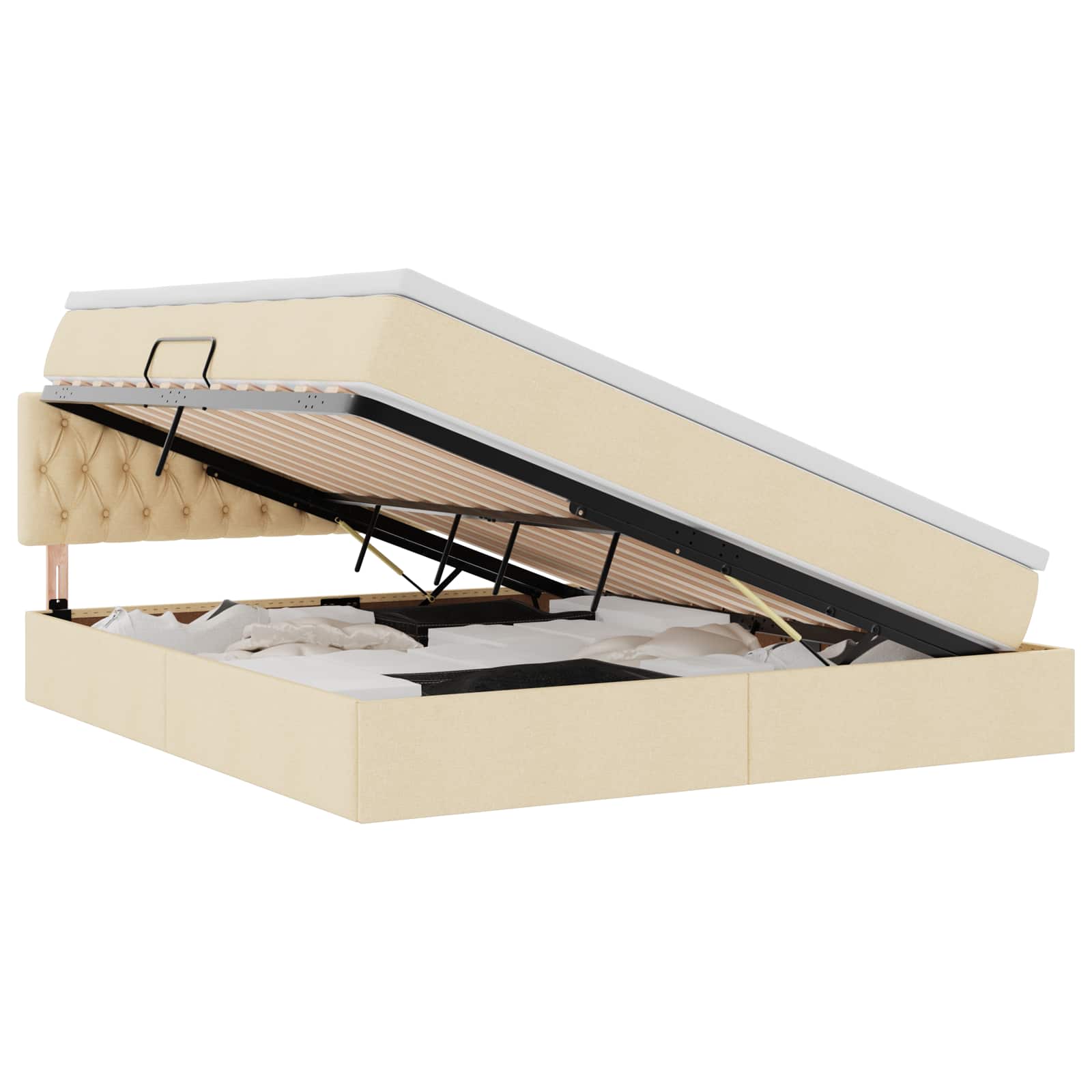 Κρεβάτι με αποθηκευτικό χώρο και LED Κρέμ 160 x 200 cm ύφασμα - Pakobazaar