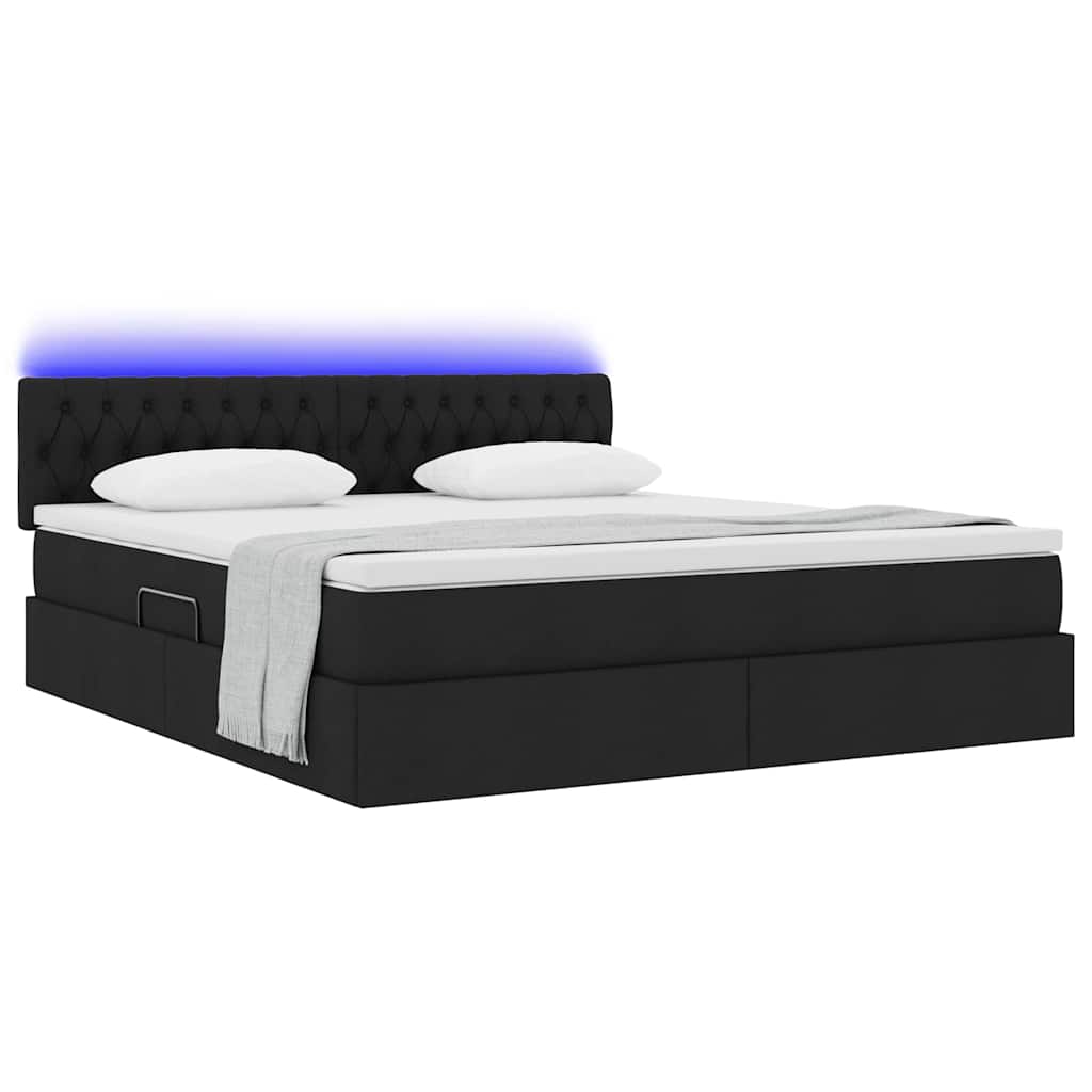 Κρεβάτι με αποθηκευτικό χώρο και LED Μαύρο 180 x 200 cm ύφασμα - Pakobazaar