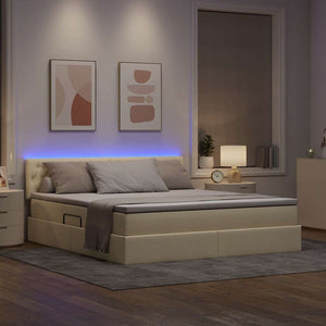 Κρεβάτι με αποθηκευτικό χώρο και LED Κρέμ 180 x 200 cm ύφασμα - Pakobazaar