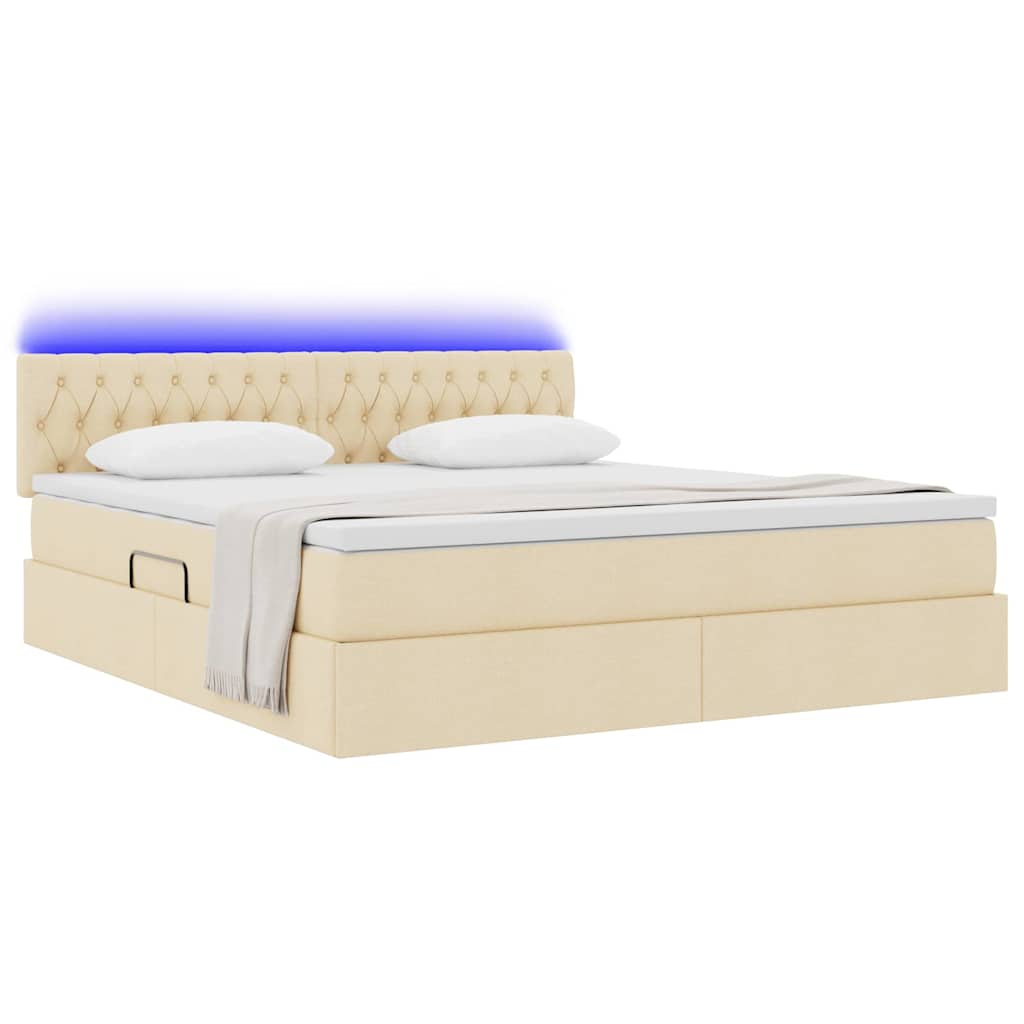 Κρεβάτι με αποθηκευτικό χώρο και LED Κρέμ 180 x 200 cm ύφασμα - Pakobazaar