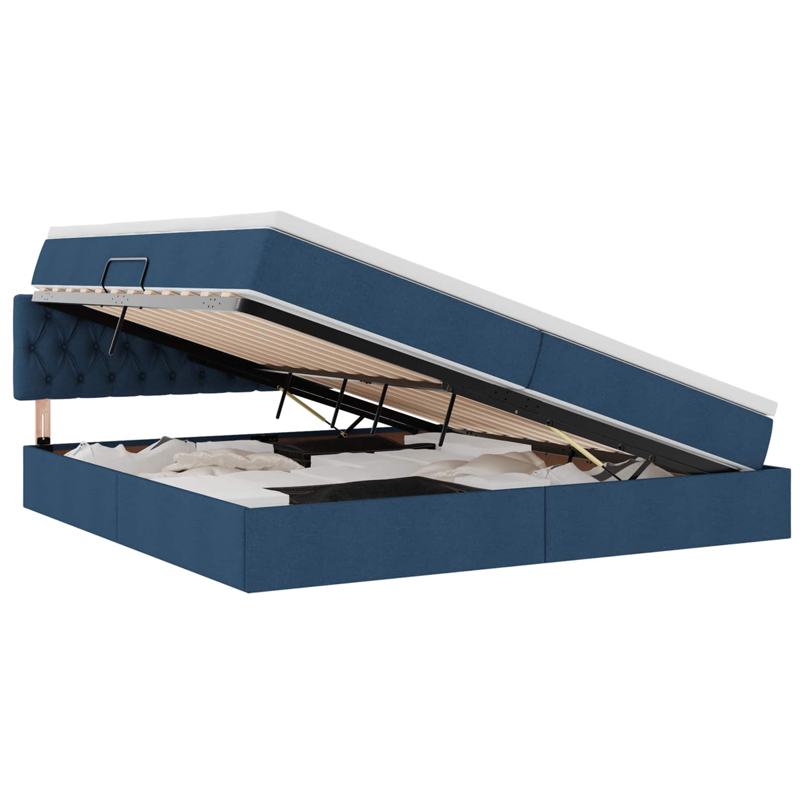 Κρεβάτι με αποθηκευτικό χώρο και LED Μπλε 200 x 200 cm ύφασμα - Pakobazaar