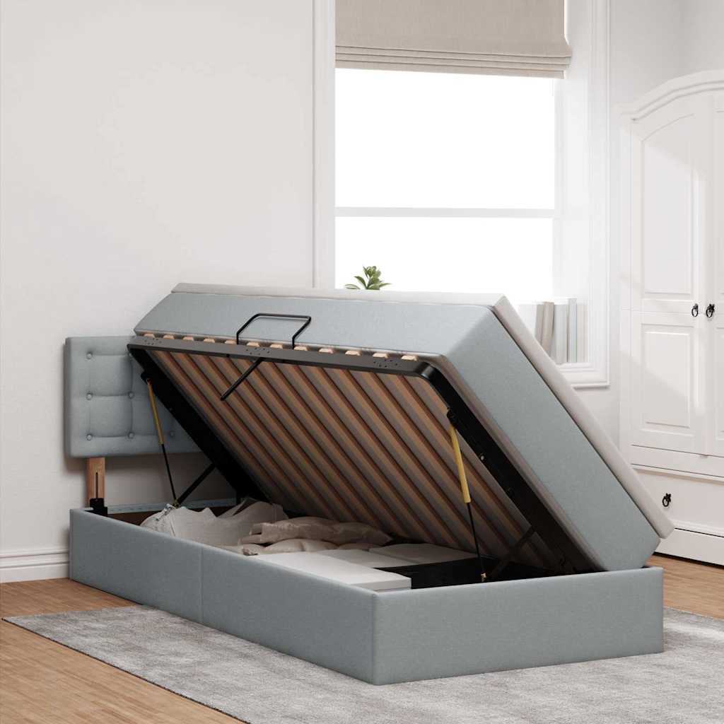 Κρεβάτι με αποθηκευτικό χώρο και LED Ανοιχτό γκρι 90 x 190 cm - Pakobazaar