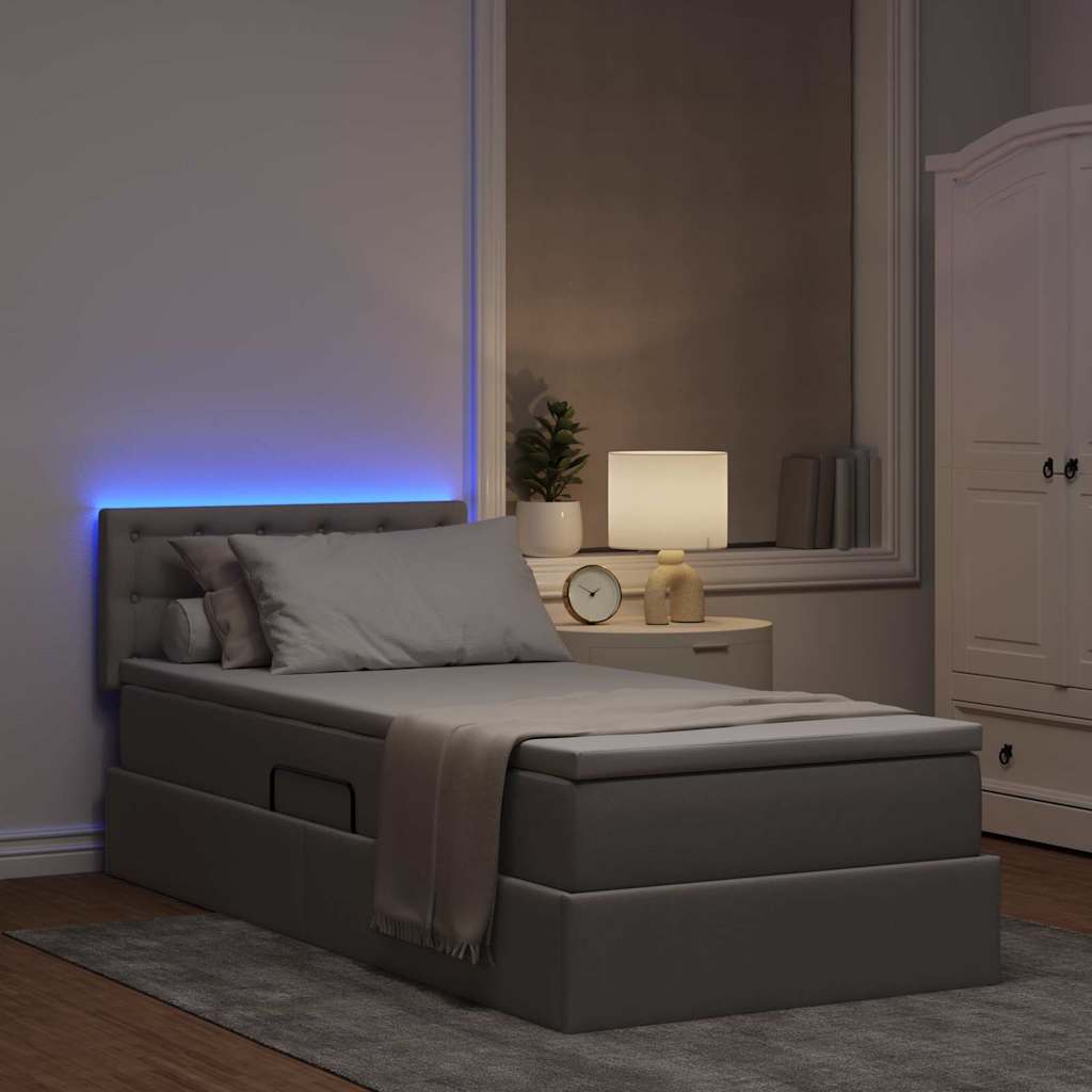 Κρεβάτι με αποθηκευτικό χώρο και LED Taupe 90 x 190 cm ύφασμα - Pakobazaar