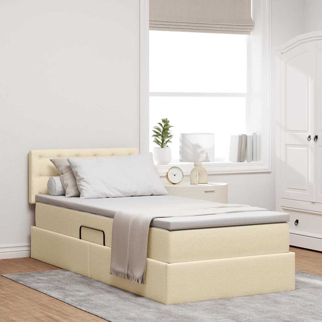 Κρεβάτι με αποθηκευτικό χώρο και LED Κρέμ 90 x 190 cm ύφασμα - Pakobazaar