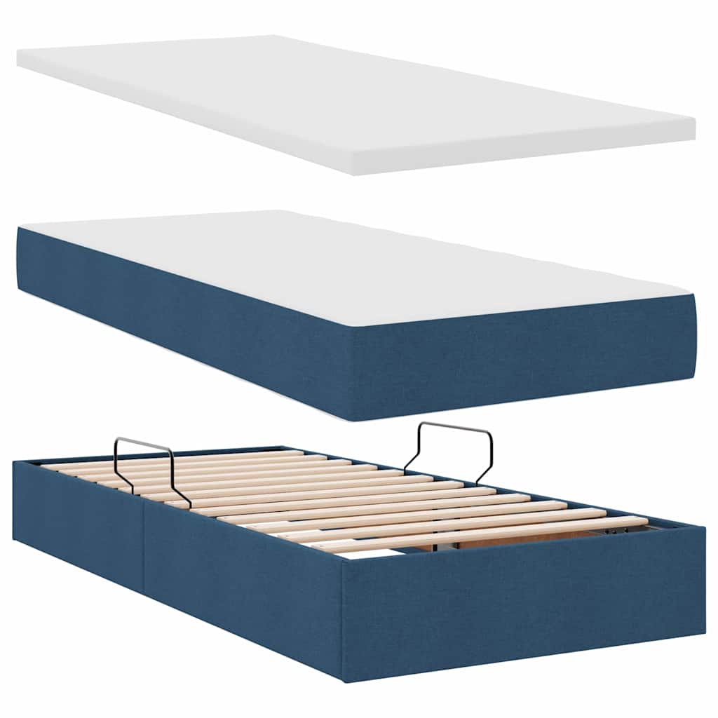 Κρεβάτι με αποθηκευτικό χώρο και LED Μπλε 90 x 190 cm ύφασμα - Pakobazaar