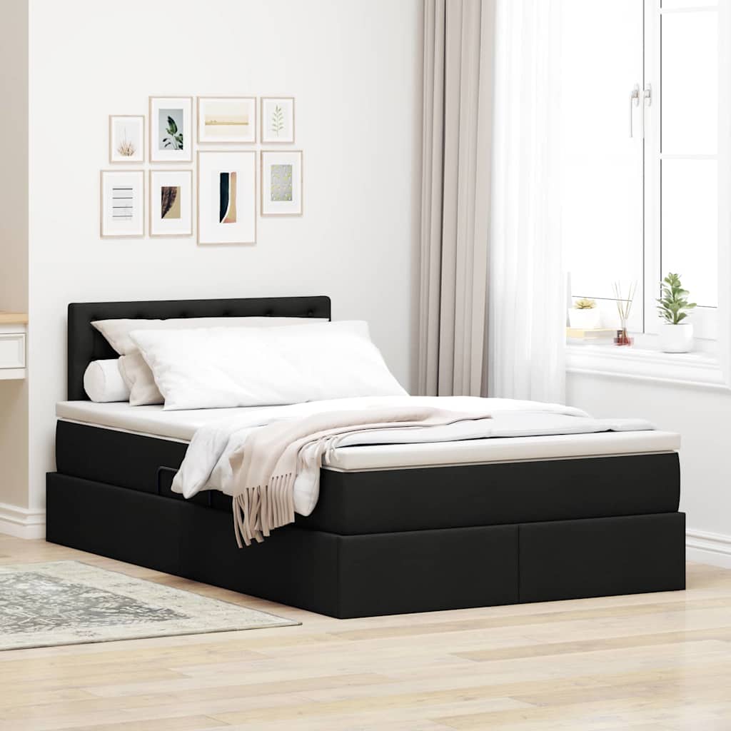 LED Κρεβάτι αποθήκευσης με στρώμα Μαύρο 120 x 190 cm Ύφασμα