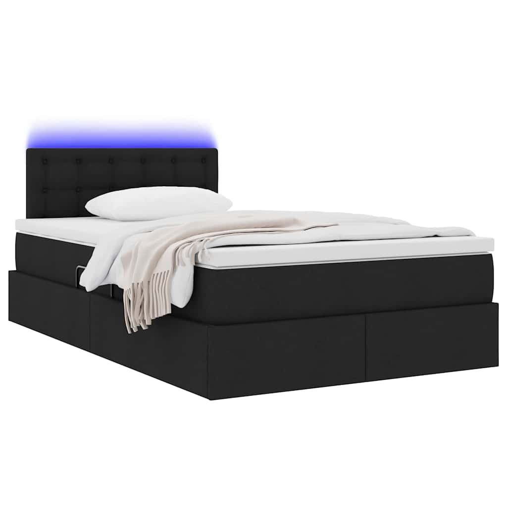 LED Κρεβάτι αποθήκευσης με στρώμα Μαύρο 120 x 190 cm Ύφασμα