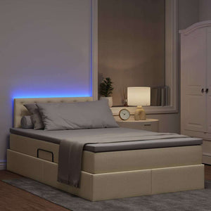 Κρεβάτι με αποθηκευτικό χώρο και LED Κρεμ 120 x 190 cm ύφασμα - Pakobazaar