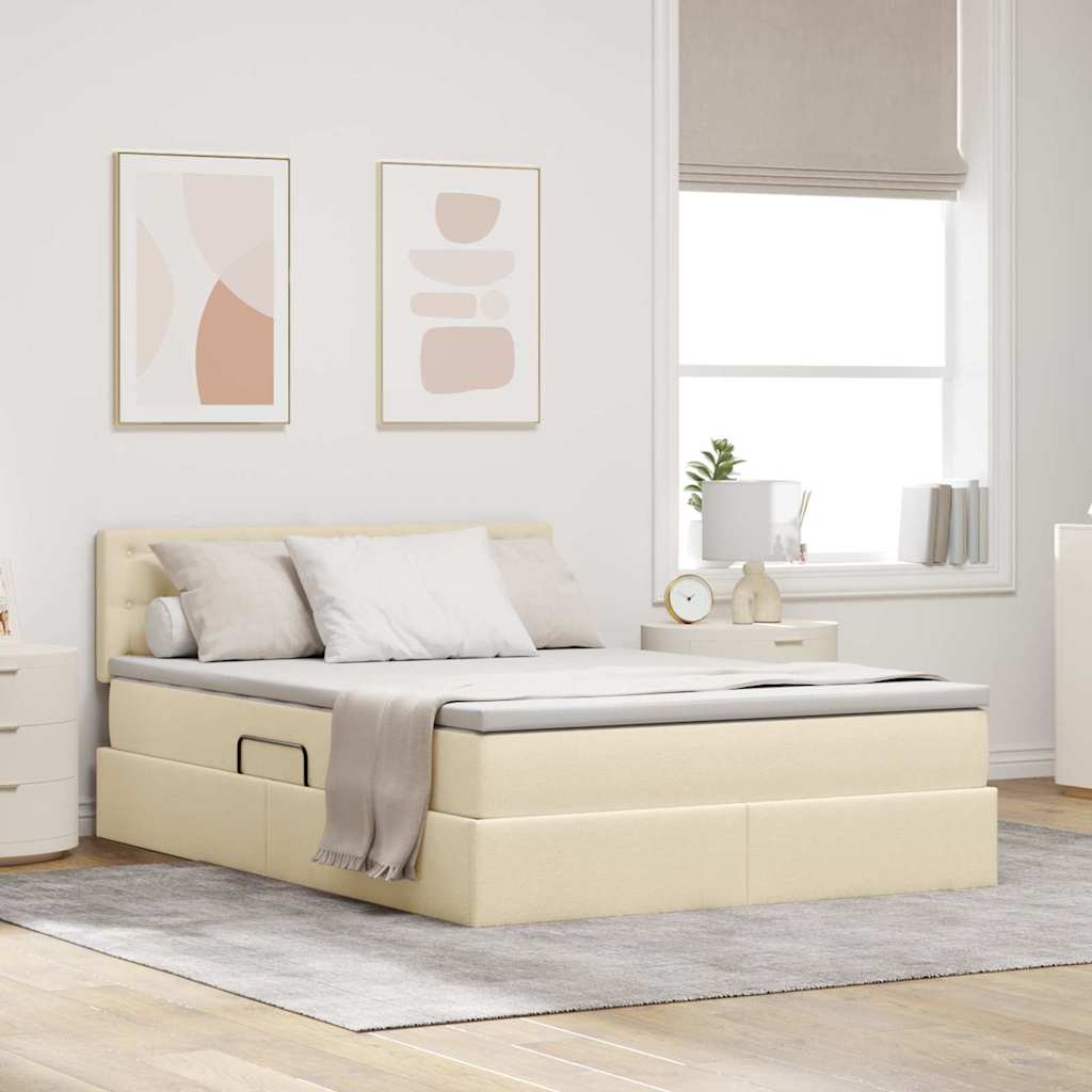 Κρεβάτι με αποθηκευτικό χώρο και LED Κρέμ 140 x 190 cm ύφασμα - Pakobazaar