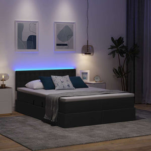 Κρεβάτι με αποθηκευτικό χώρο και LED Μαύρο 140 x 200 cm ύφασμα - Pakobazaar