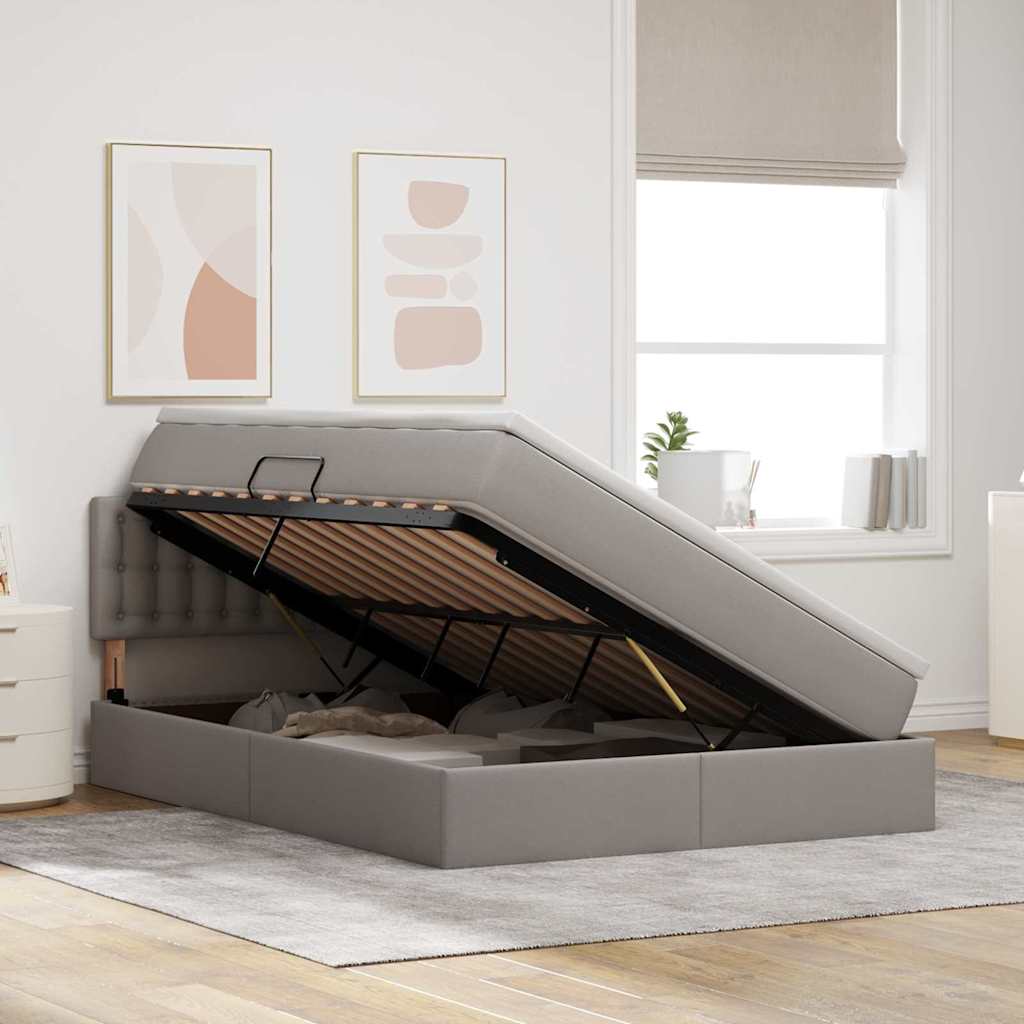 Κρεβάτι με αποθηκευτικό χώρο και LED Taupe 140 x 200 cm ύφασμα - Pakobazaar