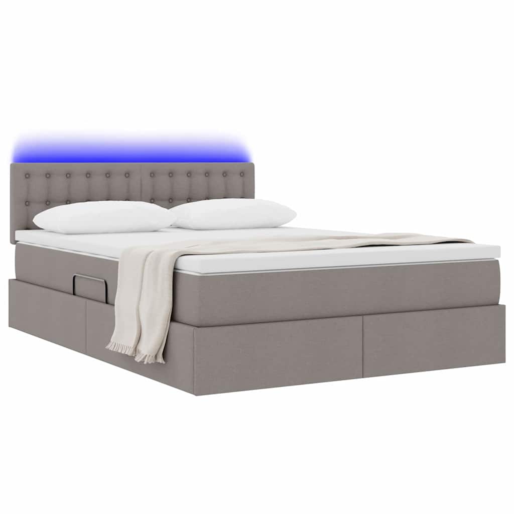 Κρεβάτι με αποθηκευτικό χώρο και LED Taupe 140 x 200 cm ύφασμα - Pakobazaar