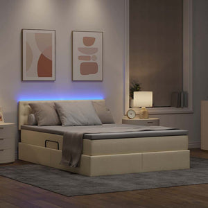 Κρεβάτι με αποθηκευτικό χώρο και LED Κρέμ 140 x 200 cm ύφασμα - Pakobazaar