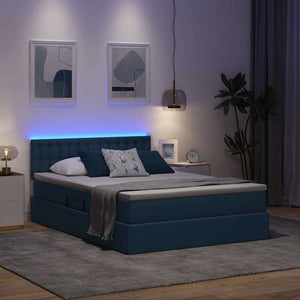 Κρεβάτι με αποθηκευτικό χώρο και LED Μπλε 140 x 200 cm ύφασμα - Pakobazaar