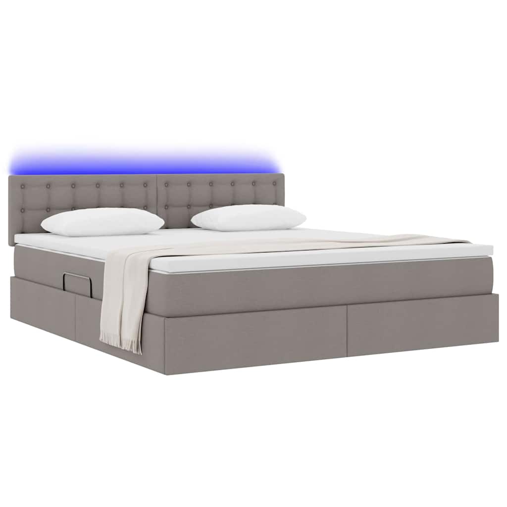 LED Κρεβάτι αποθήκευσης με στρώμα Taupe 180 x 200 cm Ύφασμα