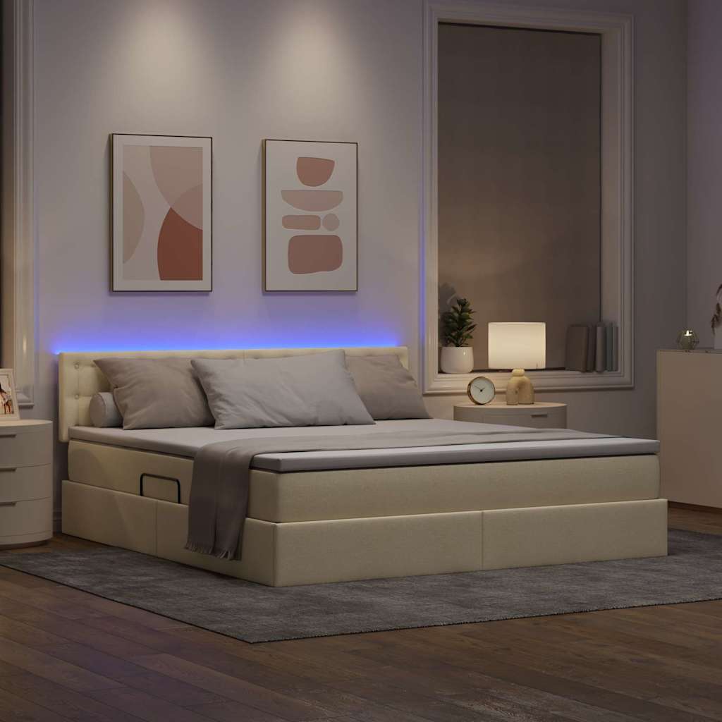 LED Κρεβάτι αποθήκευσης με στρώμα Κρέμ 180 x 200 cm Ύφασμα