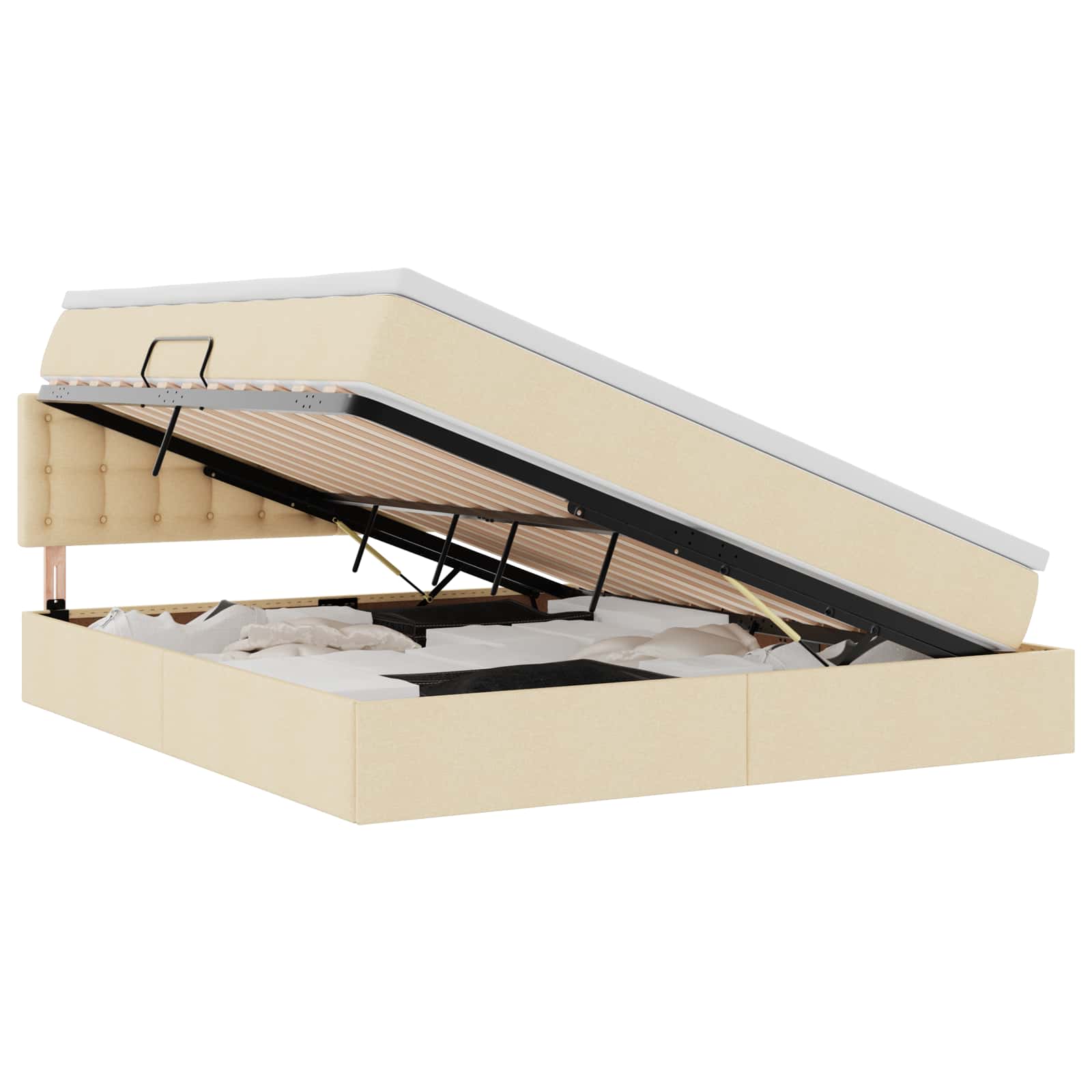 LED Κρεβάτι αποθήκευσης με στρώμα Κρέμ 180 x 200 cm Ύφασμα