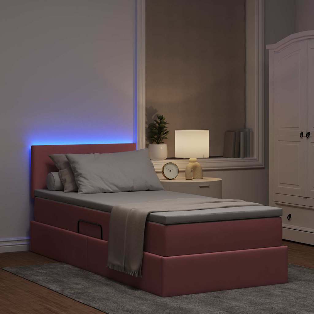 Κρεβάτι με αποθηκευτικό χώρο και LED Ροζ 90 x 200 cm Βελούδο - Pakobazaar