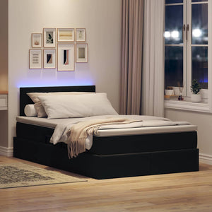 LED Κρεβάτι αποθήκευσης με στρώμα Μαύρο 120 x 190 cm Βελούδο - Pakobazaar