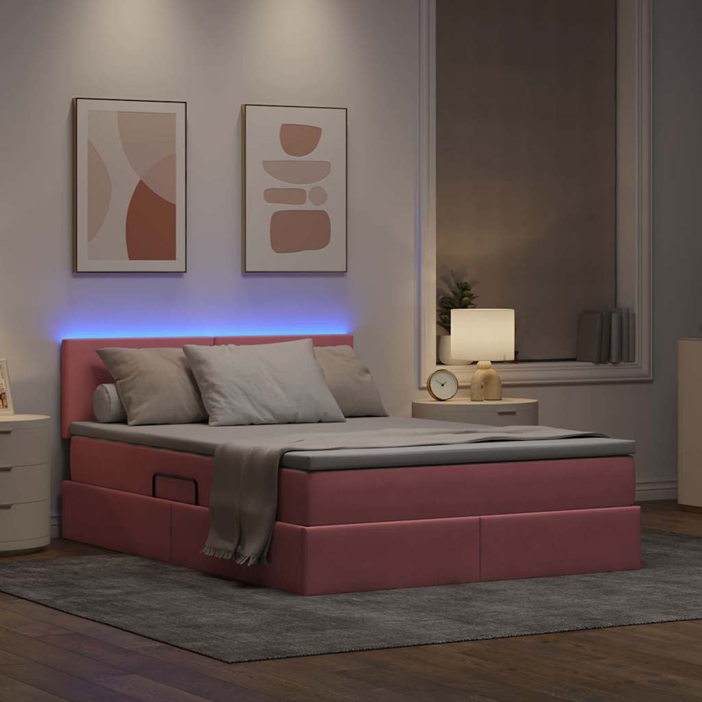 Κρεβάτι με αποθηκευτικό χώρο και LED Ροζ 140 x 200 cm Βελούδο - Pakobazaar