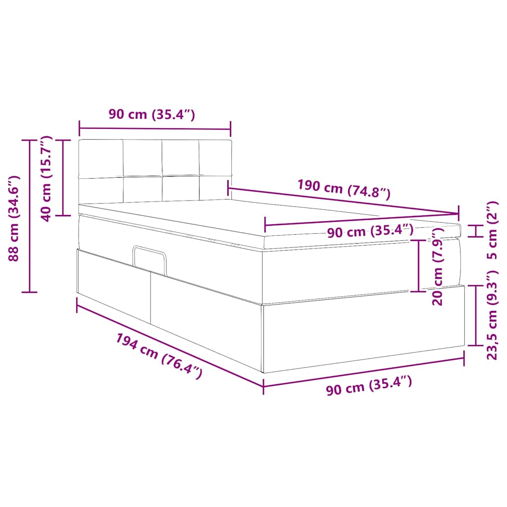 Κρεβάτι με αποθηκευτικό χώρο και LED Μαύρο 90 x 190 cm Βελούδο - Pakobazaar