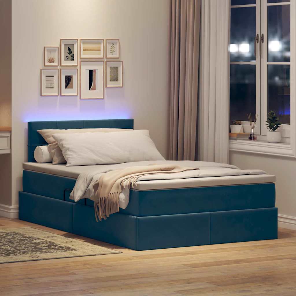 LED Κρεβάτι αποθήκευσης με στρώμα Μπλε 120 x 190 cm Βελούδο