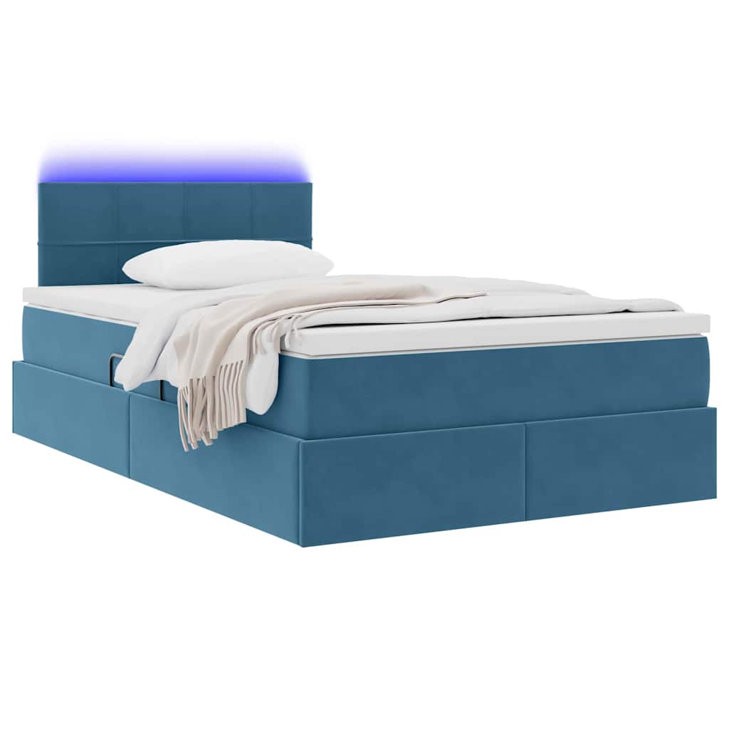 LED Κρεβάτι αποθήκευσης με στρώμα Μπλε 120 x 190 cm Βελούδο