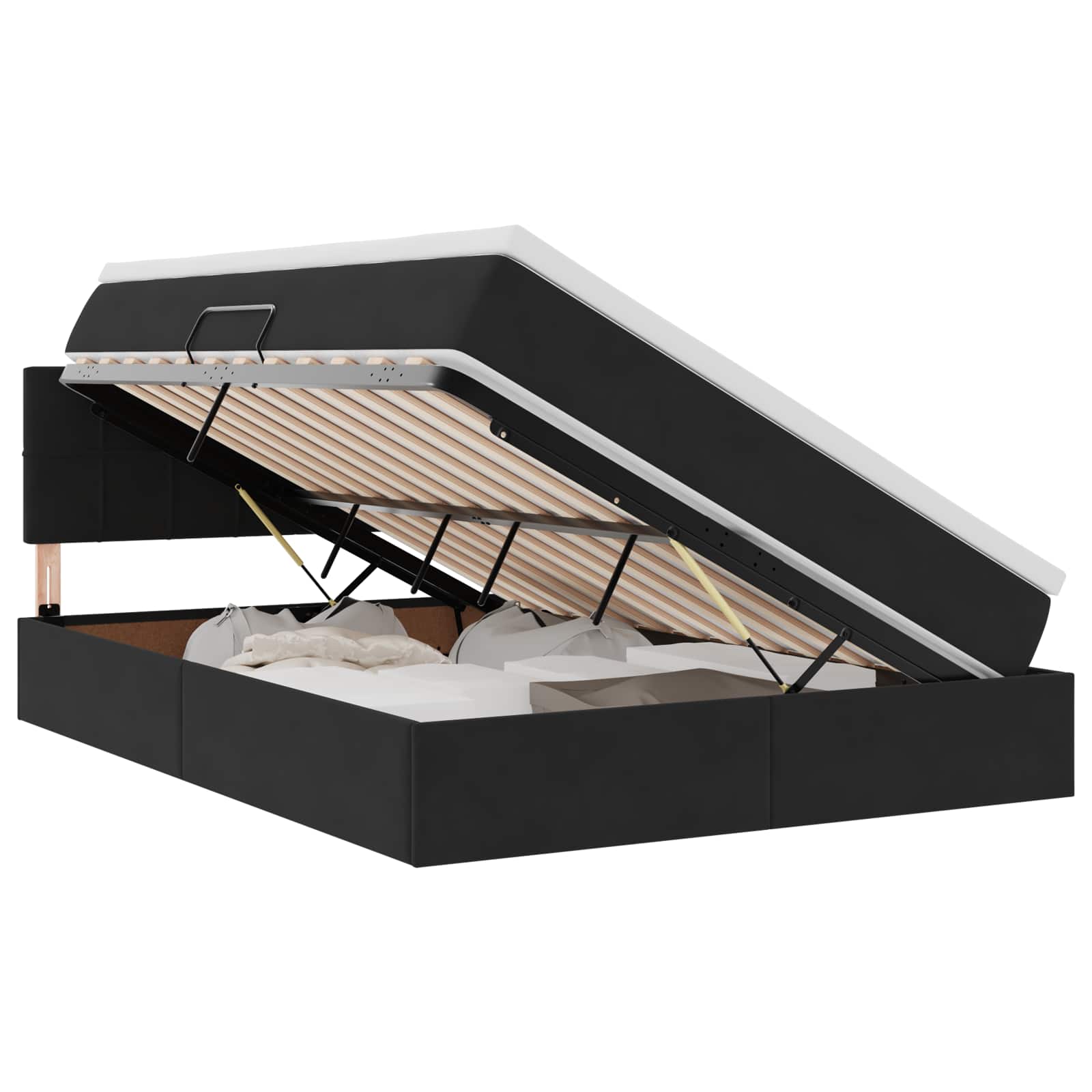 Κρεβάτι με αποθηκευτικό χώρο και LED Μαύρο 140 x 190 cm Βελούδο - Pakobazaar