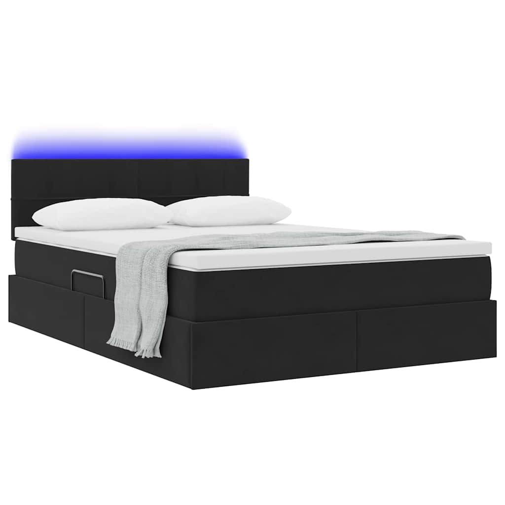 Κρεβάτι με αποθηκευτικό χώρο και LED Μαύρο 140 x 190 cm Βελούδο - Pakobazaar