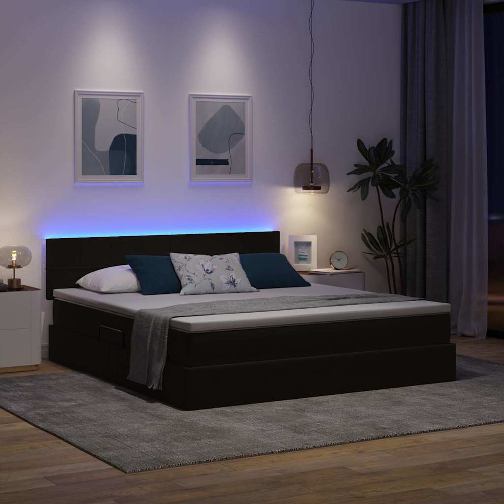Κρεβάτι με αποθηκευτικό χώρο και LED Μαύρο 160 x 200 cm Βελούδο - Pakobazaar