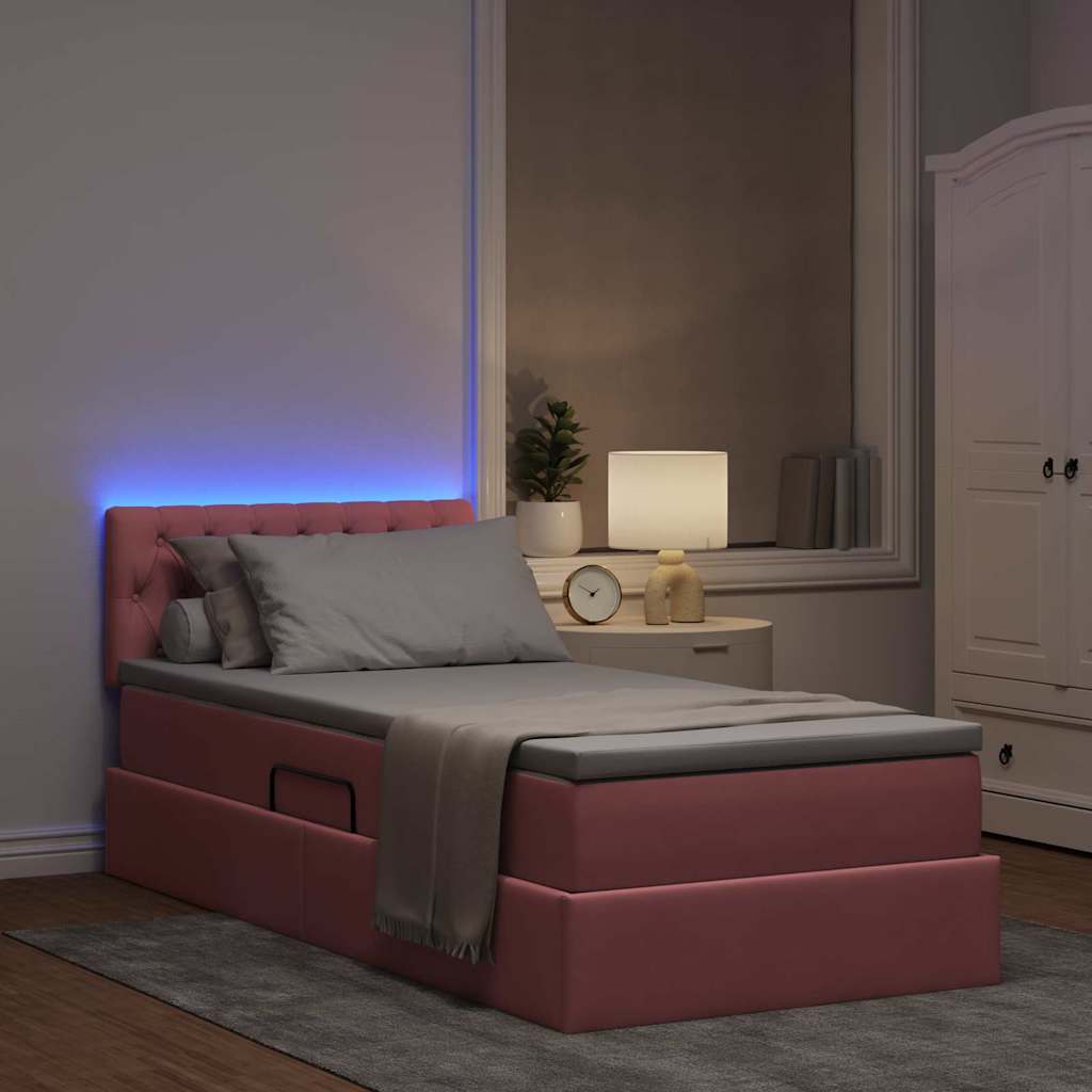 Κρεβάτι με αποθηκευτικό χώρο και LED Ροζ 90 x 200 cm Βελούδο - Pakobazaar