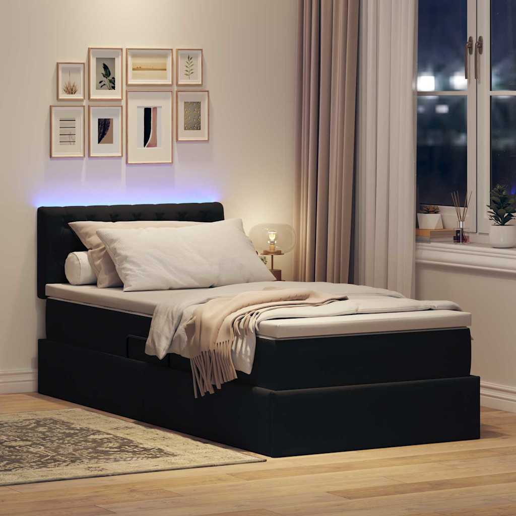 Κρεβάτι με αποθηκευτικό χώρο και LED Μαύρο 100 x 200 cm Βελούδο - Pakobazaar