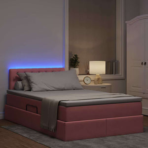 LED Κρεβάτι αποθήκευσης με στρώμα Ροζ 120 x 190 cm Βελούδο - Pakobazaar