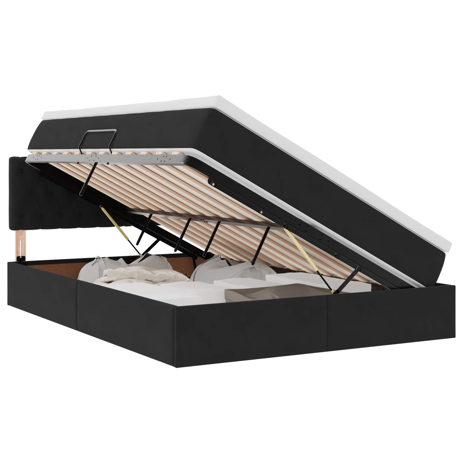 Κρεβάτι με αποθηκευτικό χώρο και LED Μαύρο 140 x 200 cm Βελούδο - Pakobazaar