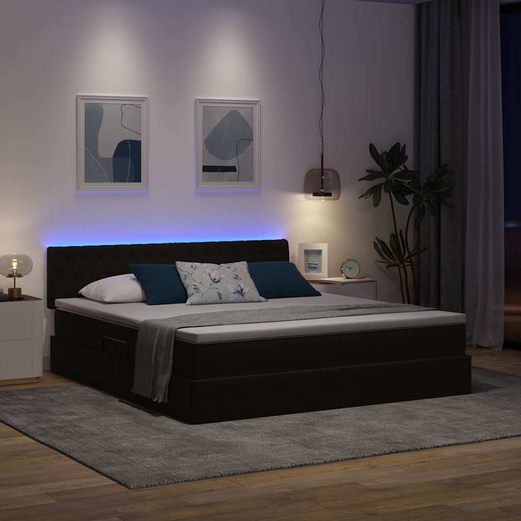 Κρεβάτι με αποθηκευτικό χώρο και LED Μαύρο 160 x 200 cm Βελούδο - Pakobazaar