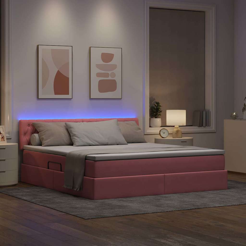 Κρεβάτι με αποθηκευτικό χώρο και LED Ροζ 160 x 200 cm Βελούδο - Pakobazaar