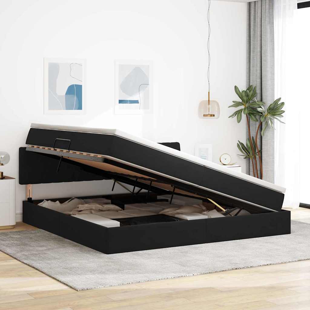 Κρεβάτι με αποθηκευτικό χώρο και LED Μαύρο 200 x 200 cm Βελούδο - Pakobazaar