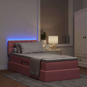 Κρεβάτι με αποθηκευτικό χώρο και LED Ροζ 90 x 200 cm Βελούδο - Pakobazaar