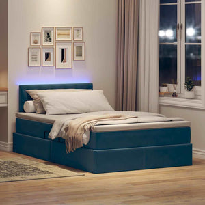 LED Κρεβάτι αποθήκευσης με στρώμα Μπλε 120 x 190 cm Βελούδο