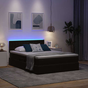 LED Κρεβάτι αποθήκευσης με στρώμα Μαύρο 140 x 190 cm Βελούδο