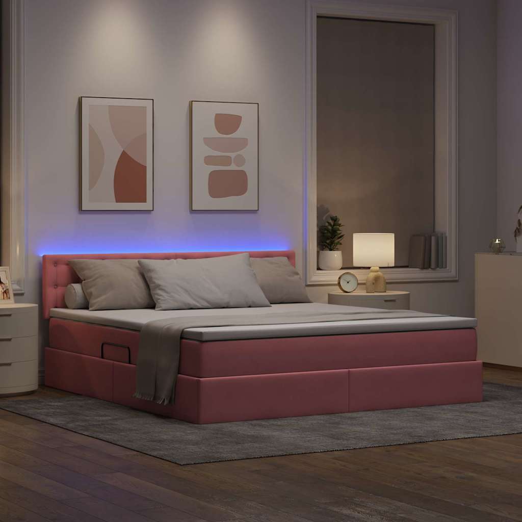 Κρεβάτι με αποθηκευτικό χώρο και LED Ροζ 160 x 200 cm Βελούδο - Pakobazaar