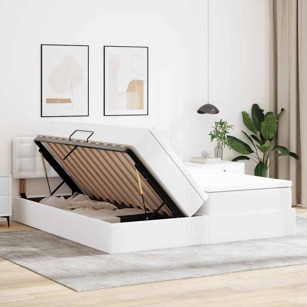 Κρεβάτι με αποθηκευτικό χώρο και LED Καθαρό Λευκό 200 x 200 cm - Pakobazaar