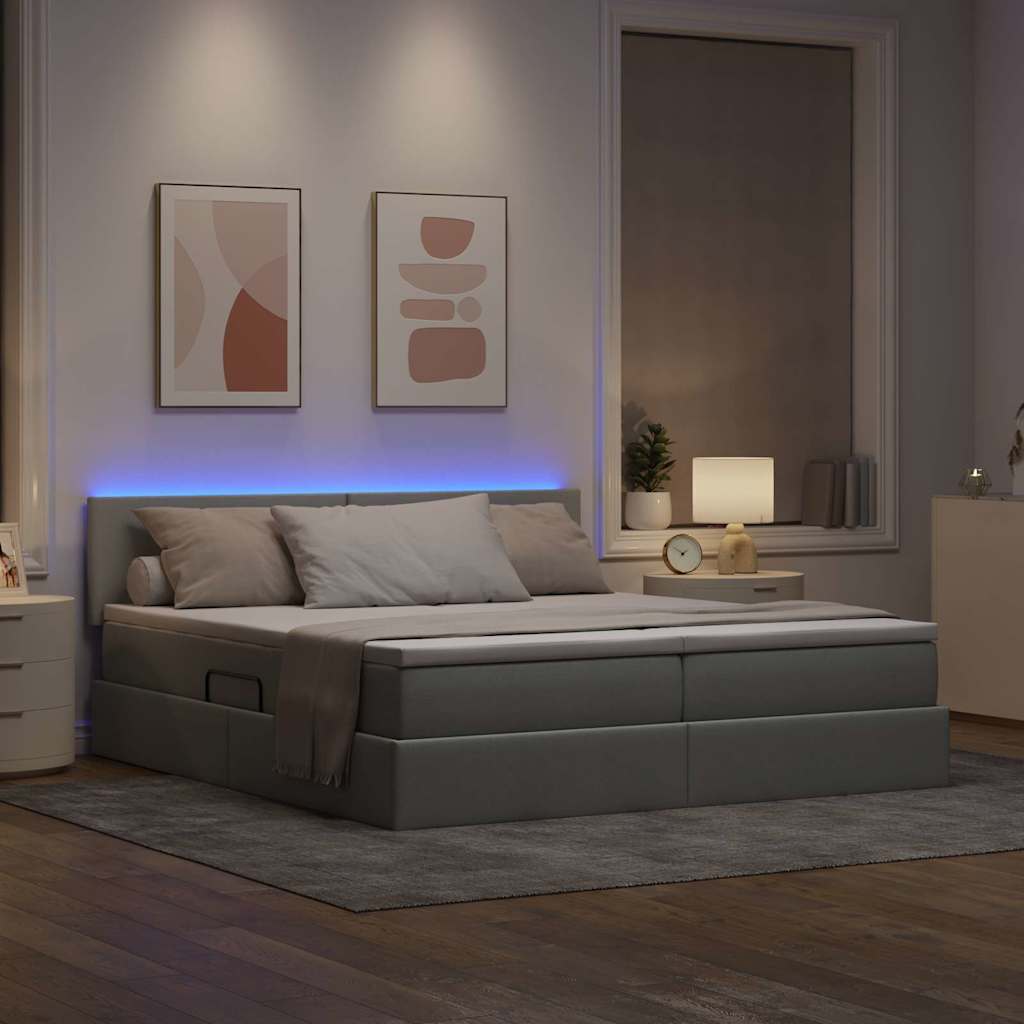 Κρεβάτι με φώτα λωρίδας LED Ανοιχτό γκρι 180 x 200 cm ύφασμα - Pakobazaar
